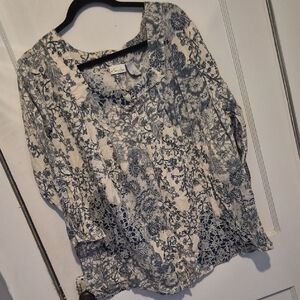 Womens Floral Lace Women's Top - Blue and Cream White Size 3X